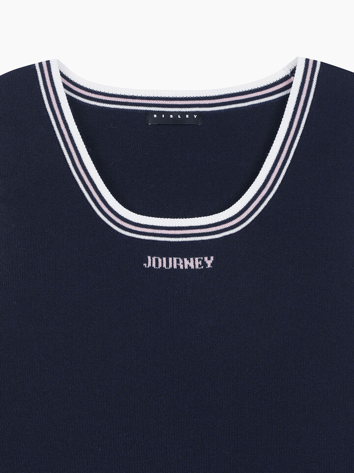 Dark blue knitted tank top with text - null - Dark Blue | Sisley K image number 3
